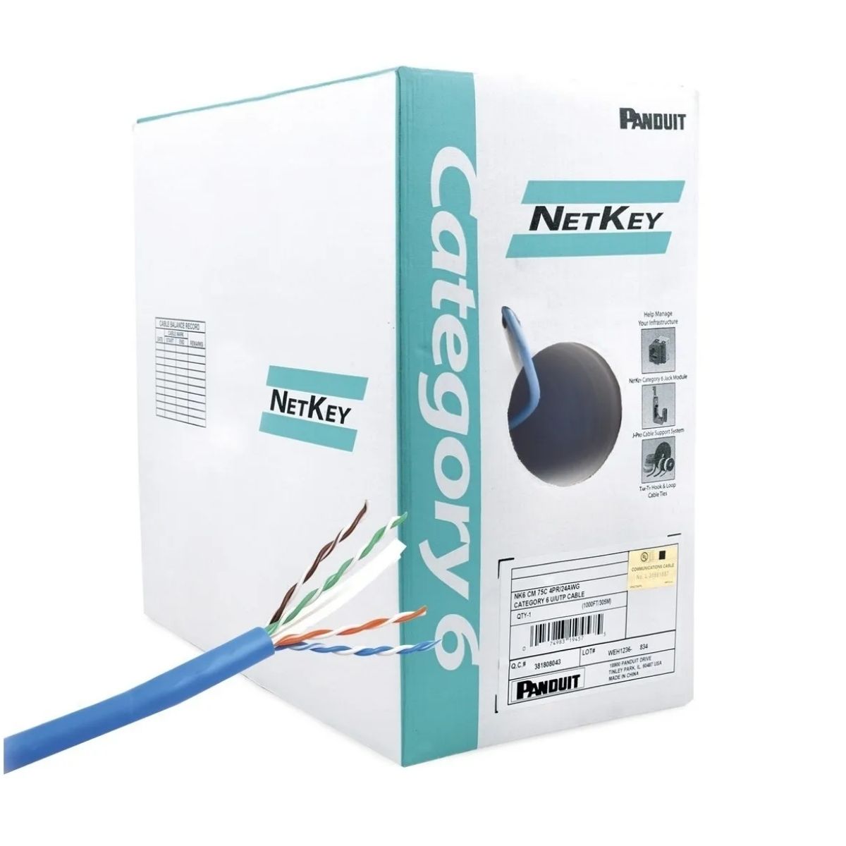 Bobina Panduit NUC6C04BU-FE – Cable Horizontal UTP Cat6 / 4 Pares / 305 m / Azul